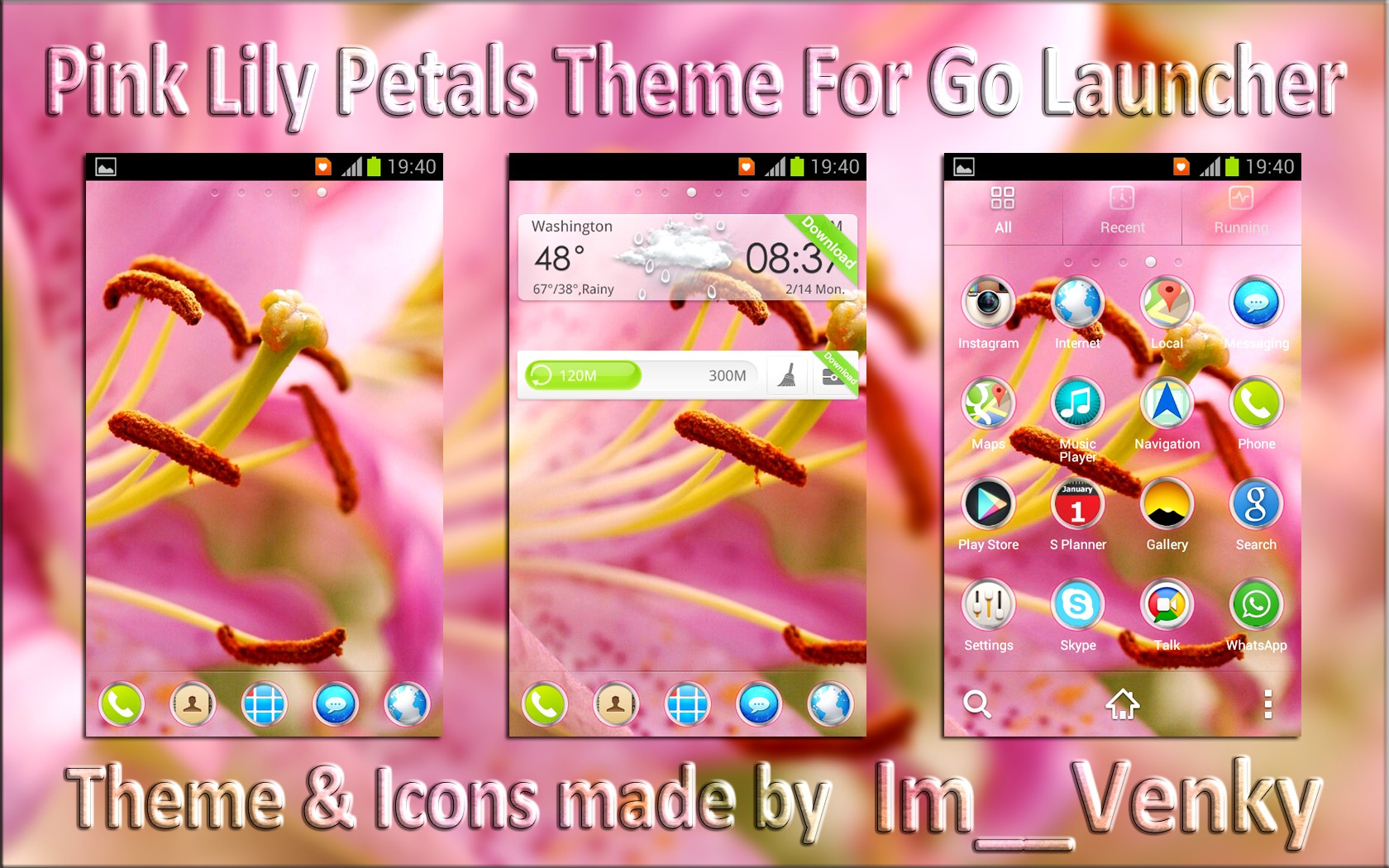 Pink Lily Petals theme by Im Venky