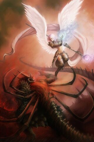 Персонажи неразумный ангел в танце с демоном. Демон тащит ангела. Комик ангела и демона.