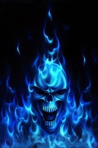 Flaming Skull Blue