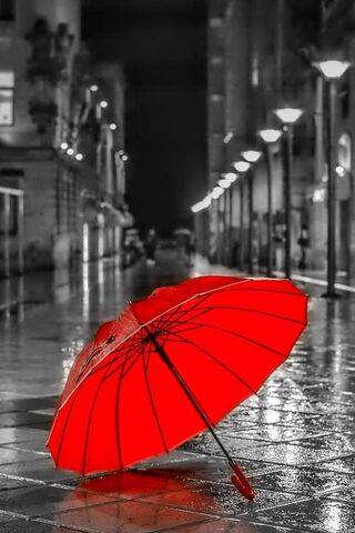 Red Umbrella In City