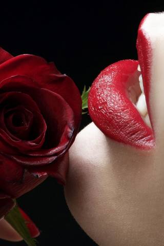 红色的嘴唇和玫瑰
